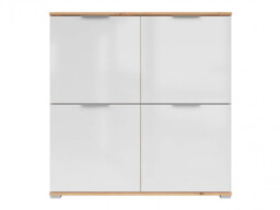 Sideboard Cabinet White Gloss Modern Square Small 4 Door Light Oak Storage Unit - Zele - thumbnail 2