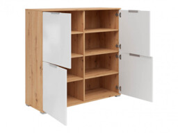 Sideboard Cabinet White Gloss Modern Square Small 4 Door Light Oak Storage Unit - Zele - thumbnail 3