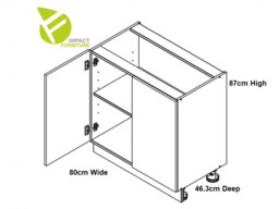 Kitchen Sink Unit Small Under Sink Base Cabinet 800mm Cupboard Free Standing Light Grey Gloss - Star - thumbnail 4
