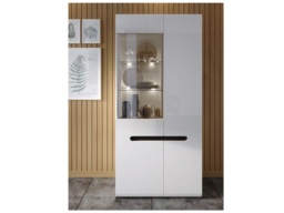 Glass Display Cabinet Tall Wide Showcase Unit White High Gloss with LED Light and Brown Black Gloss Insert - Azteca - thumbnail 3