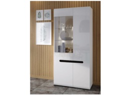 Glass Display Cabinet Tall Wide Showcase Unit White High Gloss with LED Light and Brown Black Gloss Insert - Azteca - thumbnail 2