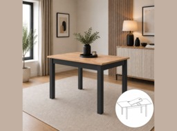 Compact Dining Table Black and Oak 4 6 8 Seater Narrow Extending – Ramen Midi - thumbnail 3