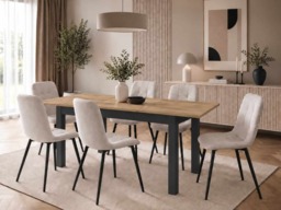Compact Dining Table Black and Oak 4 6 8 Seater Narrow Extending – Ramen Midi - thumbnail 2