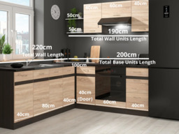 Fitted Kitchen Left Corner Set 9 Cabinet Unit Light Oak Wenge Wood Effect Freestanding Cupboard Complete - Junona - thumbnail 2