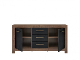 Modern Wide Sideboard Dresser Storage Cabinet 2 Door Unit with 3 Drawers Oak/Black Effect Finish - Balin - thumbnail 4