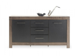 Modern Wide Sideboard Dresser Storage Cabinet 2 Door Unit with 3 Drawers Oak/Black Effect Finish - Balin - thumbnail 2