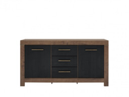 Modern Wide Sideboard Dresser Storage Cabinet 2 Door Unit with 3 Drawers Oak/Black Effect Finish - Balin - thumbnail 3