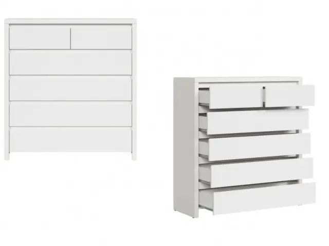 White Chest of Drawers Tallboy 6 Drawer Bedroom Living Room Storage Unit 104.5cm - Kaspian - image 1