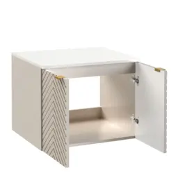 Bathroom Vanity Unit with White Countertop 600mm Herringbone Fluted Cashmere Beige Floating Cabinet - Cara - thumbnail 3