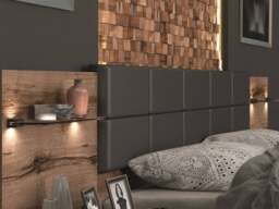 Super King Size Bed Frame Bedside Cabinets Drawers LED Light USB Wooden Dark Oak and Black Headboard - Kassel - thumbnail 2