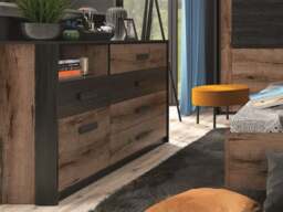 Super King Size Bed Frame Bedside Cabinets Drawers LED Light USB Wooden Dark Oak and Black Headboard - Kassel - thumbnail 3