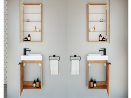 Bathroom Furniture Set 400mm Vanity Unit Sink Basin Mirror Cabinet Small Wall Hung Gold Craft Oak Effect – Avir - thumbnail 2