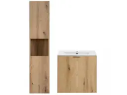 Slim Bathroom Cabinets Set Floating 600mm Vanity Unit with Sink and Tall Narrow Storage Shelving Oak - Nova - thumbnail 4