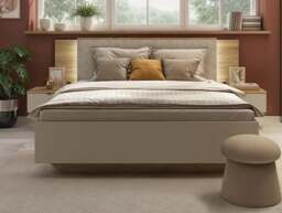 Beige Bed King Size Ottoman Lift Up Storage Frame with Bed Side Tables LED Lights USB USBC Charges - Glamour - thumbnail 3