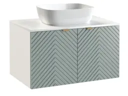 Wall Bathroom Set 800mm Vanity Cabine Sink Tall Storage Unit Ribbed Fluted Soft Green with White Worktop - Cara - thumbnail 4