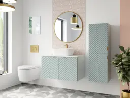 Wall Bathroom Set 800mm Vanity Cabine Sink Tall Storage Unit Ribbed Fluted Soft Green with White Worktop - Cara