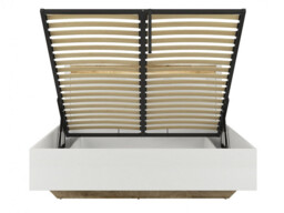 King Size Bedroom Furniture Set: Ottoman Bed Bedside Units Chest of Drawers White Gloss Oak Effect - Alameda - thumbnail 4