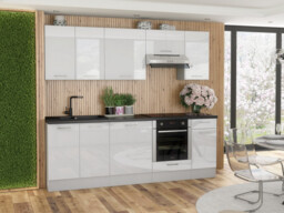 Kitchen Cabinets Cupboards 8 Unit Set with Oven Housing Scandi White High Gloss DIY 240cm Complete Kitchen - Ella - thumbnail 1