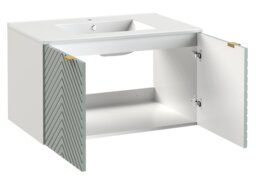 Wall Bathroom Set 800mm Vanity Cabinet Tall Storage Unit Ribbed Fluted Soft Green with Inset Ceramic Sink - Cara - thumbnail 4