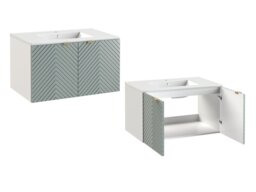 Wall Bathroom Set 800mm Vanity Cabinet Tall Storage Unit Ribbed Fluted Soft Green with Inset Ceramic Sink - Cara - thumbnail 2