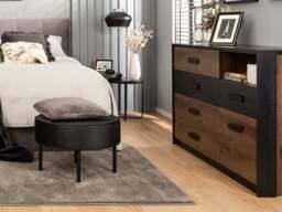 Sideboard Storage Unit Chest of 5 Drawers Open Shelf Bedroom Cabinet Modern Dark Oak and Black 150cm - Kassel - thumbnail 2