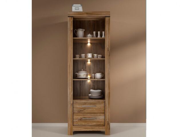 Bookcase with Drawers Tall Shelving Open Display Unit with LED Lights Medium Oak Effect - Gent - image 1
