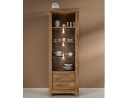 Bookcase with Drawers Tall Shelving Open Display Unit with LED Lights Medium Oak Effect - Gent - thumbnail 1