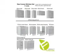 Kitchen Corner Cabinets L Shaped Set of 11 Cupboards with Oven Housing Unit Light Grey Gloss - Star - thumbnail 3