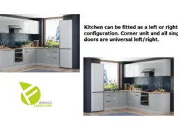 Kitchen Corner Cabinets L Shaped Set of 11 Cupboards with Oven Housing Unit Light Grey Gloss - Star - thumbnail 4
