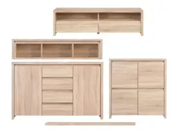 Modern Living Room Furniture Set Sonoma Oak TV Stand Sideboard Glass Cabinet Wall Shelf - Kaspian - thumbnail 2
