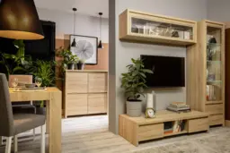 Modern Living Room Furniture Set Sonoma Oak TV Stand Sideboard Glass Cabinet Wall Shelf - Kaspian
