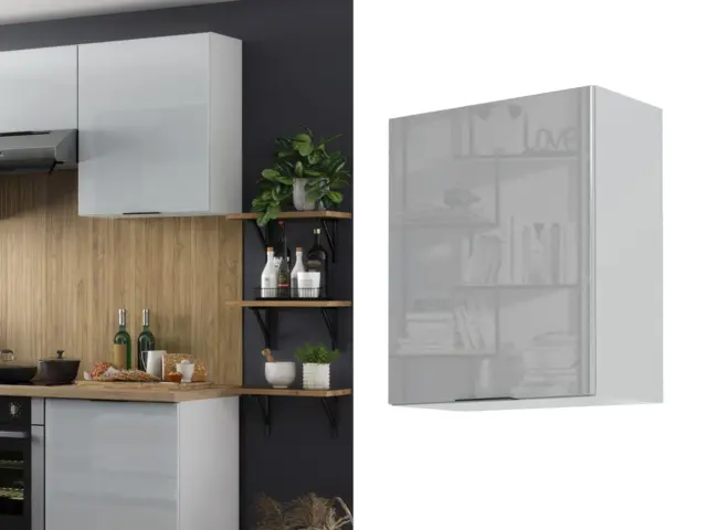Kitchen Wall Cabinet Cupboard 600mm Unit Light Grey Gloss Storage Slab Door - Star - image 1