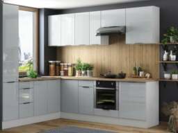 Kitchen Wall Cabinet Cupboard 600mm Unit Light Grey Gloss Storage Slab Door - Star - thumbnail 2