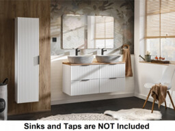 Double Vanity Unit 1200mm Fluted White Bathroom Oak Countertop Tall Cabinet Sinks Wall Set Ribbed Modern - Adel - thumbnail 3