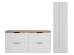 Double Vanity Unit 1200mm Fluted White Bathroom Oak Countertop Tall Cabinet Sinks Wall Set Ribbed Modern - Adel - thumbnail 2
