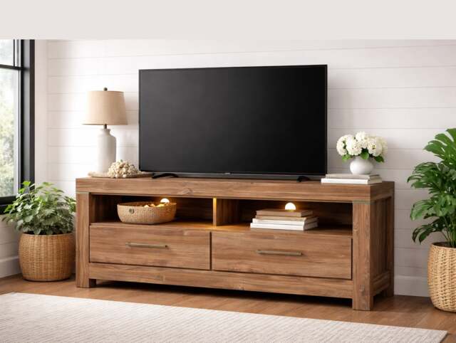 Small TV Unit with Drawers Modern Media Cabinet 139cm Short TV Stand LED Medium Oak - Gent - image 1