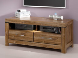 Small TV Unit with Drawers Modern Media Cabinet 139cm Short TV Stand LED Medium Oak - Gent - thumbnail 3