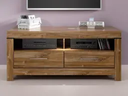 Small TV Unit with Drawers Modern Media Cabinet 139cm Short TV Stand LED Medium Oak - Gent - thumbnail 2