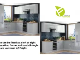 Kitchen Corner Cabinets L Shaped Set of 11 Units with 600mm Larder Cupboard Light Grey Gloss - Star - thumbnail 3