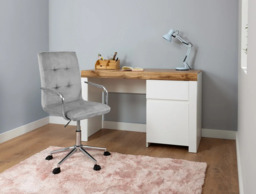 130cm Desk with Drawers Storage Cabinet Large Wide Computer Table Home Office Study White Gloss Oak Scandi - Holten - thumbnail 2