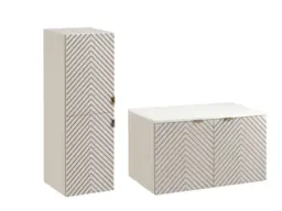 Bathroom Units Wall 800mm Vanity Cabinet and Tall Storage Tallboy Ribbed Fluted Cashmere Beige White Worktop - Cara - thumbnail 2