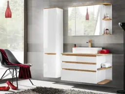 Bathroom Furniture Set Mirror Unit Tall Cabinet Wall 940mm Countertop Vanity Unit Sink White Gloss Oak Platinum - thumbnail 1
