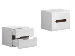 Bedside Cabinet Nightstand Drawer Side Modern White Gloss with Wenge Dark Wood / Black Gloss Inserts - Azteca - thumbnail 1