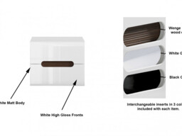 Bedside Cabinet Nightstand Drawer Side Modern White Gloss with Wenge Dark Wood / Black Gloss Inserts - Azteca - thumbnail 2