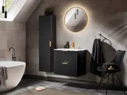 Bathroom Vanity Unit with Basin 800mm Ribbed Textured Black Modern Wall Hung Floating - Adel - thumbnail 2