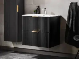 Bathroom Vanity Unit with Basin 800mm Ribbed Textured Black Modern Wall Hung Floating - Adel - thumbnail 1