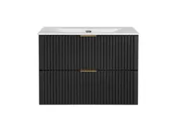 Bathroom Vanity Unit with Basin 800mm Ribbed Textured Black Modern Wall Hung Floating - Adel - thumbnail 3