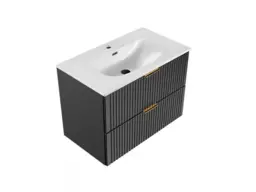Bathroom Vanity Unit with Basin 800mm Ribbed Textured Black Modern Wall Hung Floating - Adel - thumbnail 4