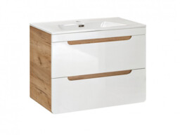 Bathroom Wall Hung Cabinets 800mm Vanity Sink Unit with Drawer Tallboy Storage Unit White Gloss Oak Modern - Aruba - thumbnail 4