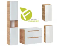 Bathroom Wall Hung Cabinets 800mm Vanity Sink Unit with Drawer Tallboy Storage Unit White Gloss Oak Modern - Aruba - thumbnail 3
